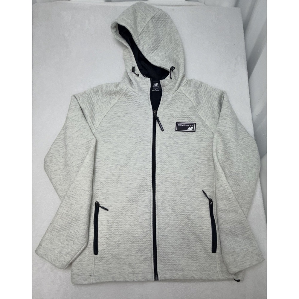 New Balance Mens Medium M Gray Full Zip Textured Knit Hoodie Jacket